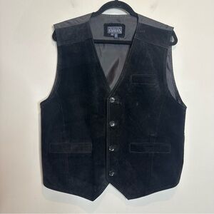 Men’s Black Suede Leather Waistcoat Vest Medium Western Workwear Y2K Gothic